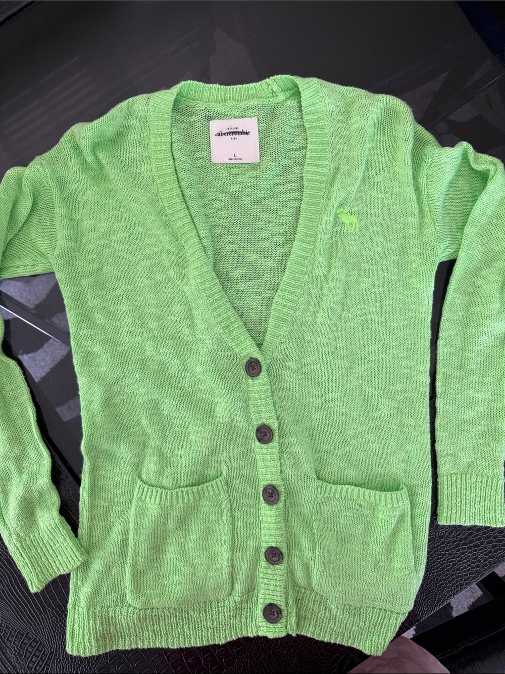 Abercrombie & Fitch Neon Green V‑Neck Button Cardigan large too cute kids